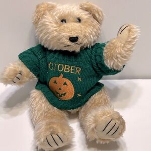 Plush Teddy Bear with Green October Sweater